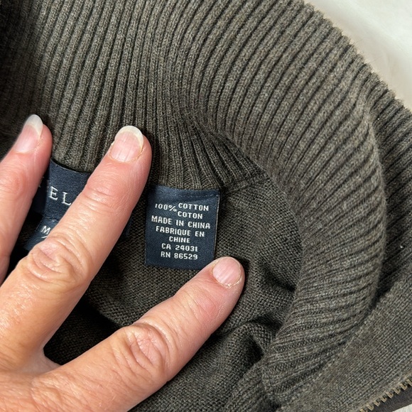 Viyella Men Cardigan Sweater cotton Mock Neck zip and button green brown trim - Picture 13 of 14